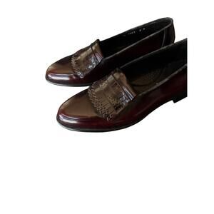 Johnston & Murphy Mens Loafers 8.5 Burgundy Leather Kiltie Dress Shoes Italy